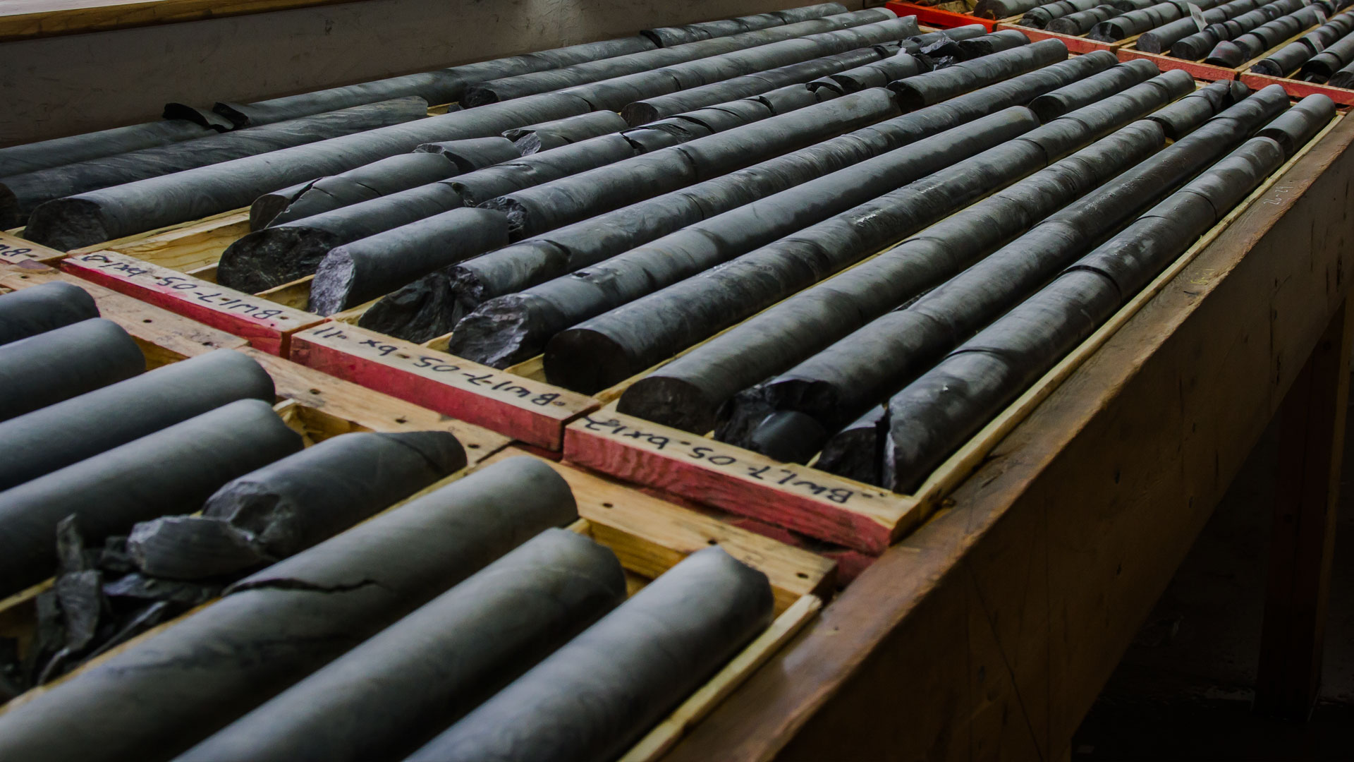 Drill core in core boxes